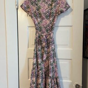 QED London Pink & Green Floral Tie-Waist Maxi Dress